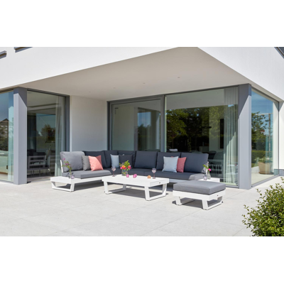 Modica lounge poef in wit aluminium met grijs textilene kussen