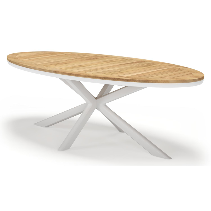 Pamplona ovale tuinset in wit aluminium en teak natural finish met 6 Cosa tuinstoelen
