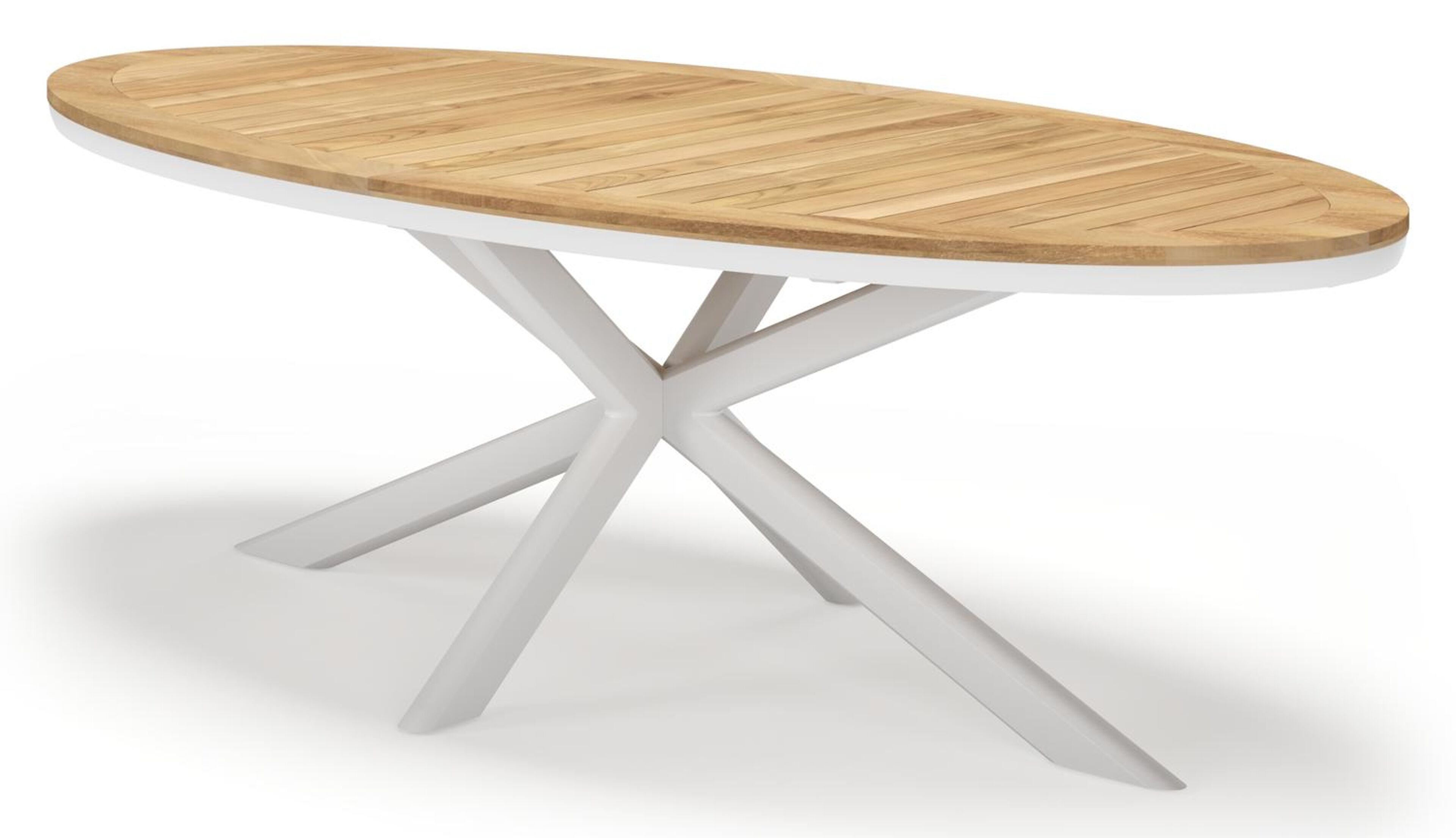 Pamplona tuintafel ovaal in wit aluminium en teak natural finish - L 240 x B 115 x H 72 cm
