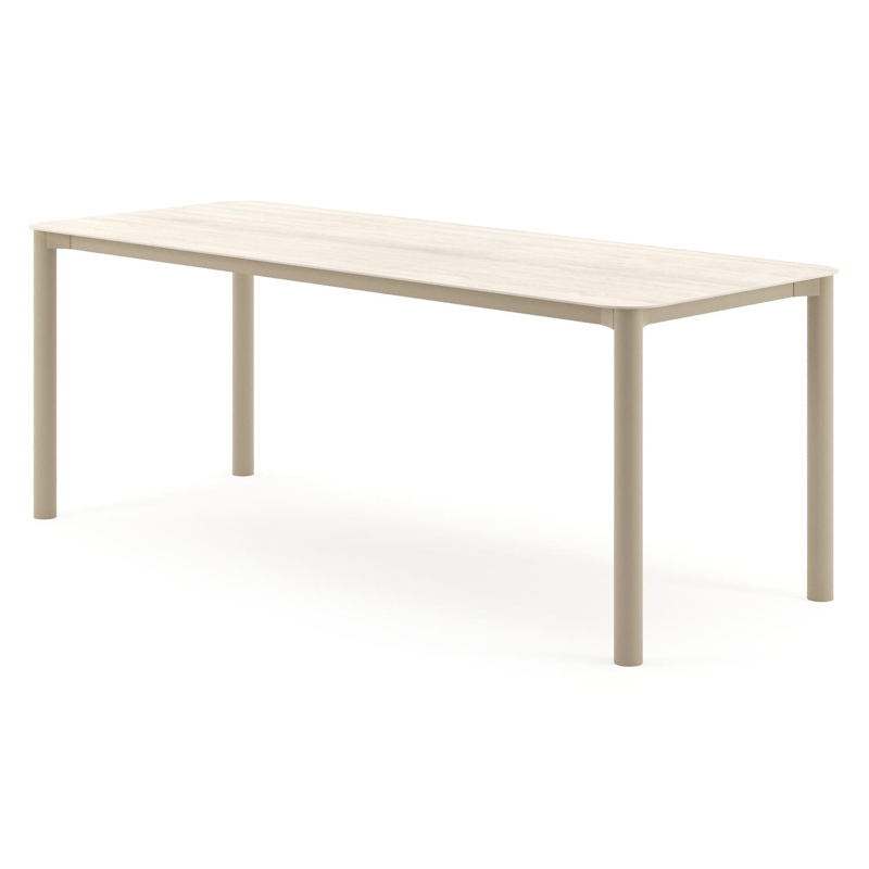 Orso tuintafel rechthoekig afgerond in beige aluminium en volkeramiek Travertino Bianco - L 200 x B 80 x H 74.5 cm