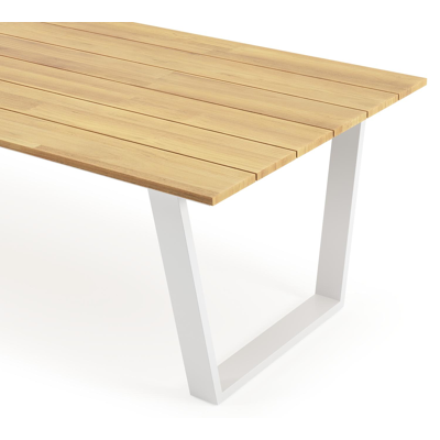 Table de jardin Pagino rectangulaire en aluminium blanc et teck - Lg, 280 x Lrg, 110 x Haut, 73,5 cm