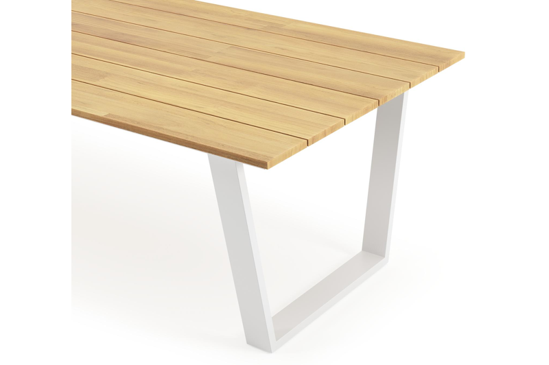 Table de jardin Pagino rectangulaire en aluminium blanc et teck - Lg, 280 x Lrg, 110 x Haut, 73,5 cm