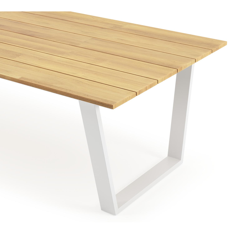 Table de jardin Pagino rectangulaire en aluminium blanc et teck - Lg, 280 x Lrg, 110 x Haut, 73,5 cm