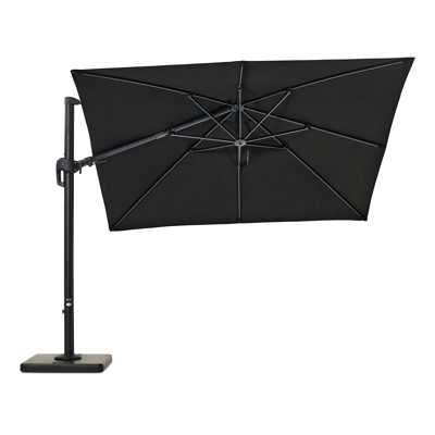 Rufina zweefparasol met tiltfunctie in zwart aluminium met zwart all weather sunbrella® premium parasoldoek - L1: 300 x L2: 300 cm (met voet)