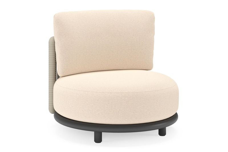 Lomano loungestoel in zwart aluminium en beige verticaal geweven luxe vlakke rope met Heritage Papyrus all weather sunbrella® luxe