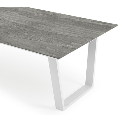 Pagino tuintafel rechthoekig in wit aluminium en volkeramiek Aspen Grey - L 280 x B 110 x H 73.5 cm