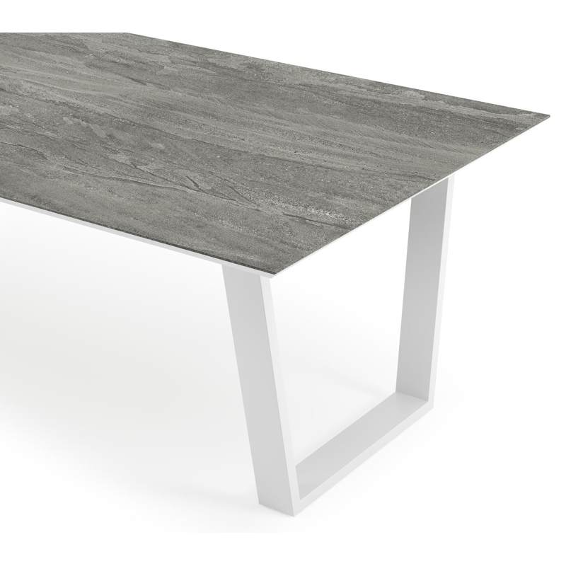 Pagino tuintafel rechthoekig in wit aluminium en volkeramiek Aspen Grey - L 280 x B 110 x H 73.5 cm