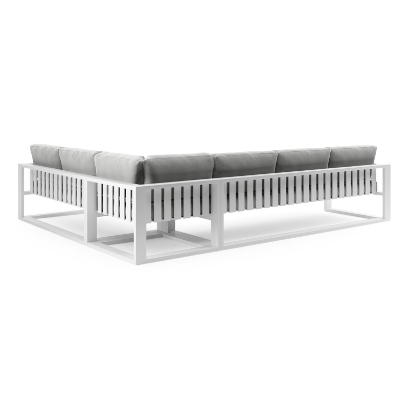 Verato loungehoek in wit aluminium met natte grey chine all weather sunbrella® luxe kussen