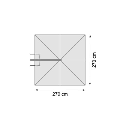 Calpe zweefparasol met tiltfunctie in wit aluminium met grijs polyester parasoldoek - L1 270 x L2 270 cm (met voet)