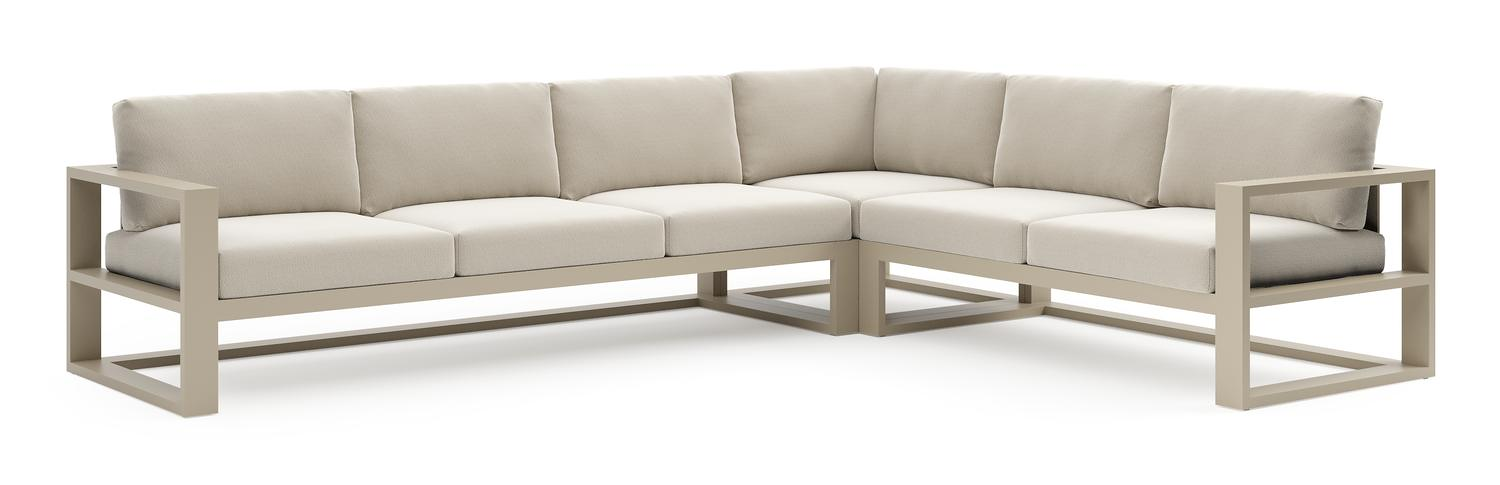 Verato loungehoek in beige aluminium met lopi marble all weather sunbrella® luxe kussen