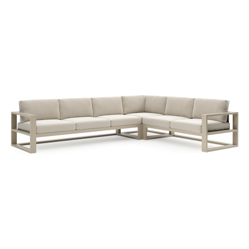 Verato loungehoek in beige aluminium met lopi marble all weather sunbrella® luxe kussen