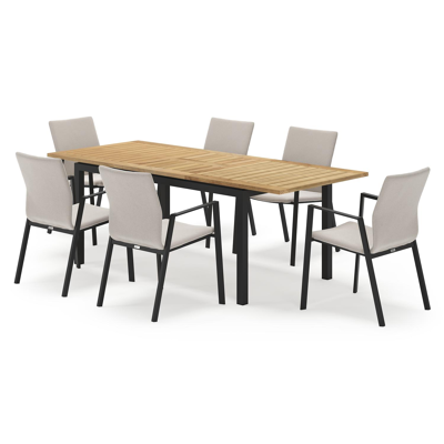 Amalfi ensemble de jardin extensible rectangulaire en aluminium noir en teck naturel avec 6 chaises de jardin Madura