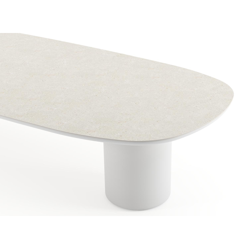 Amico low dining tuintafel bombo in wit aluminium en volkeramiek Shilin - L 320 x B 130 x H 61 cm