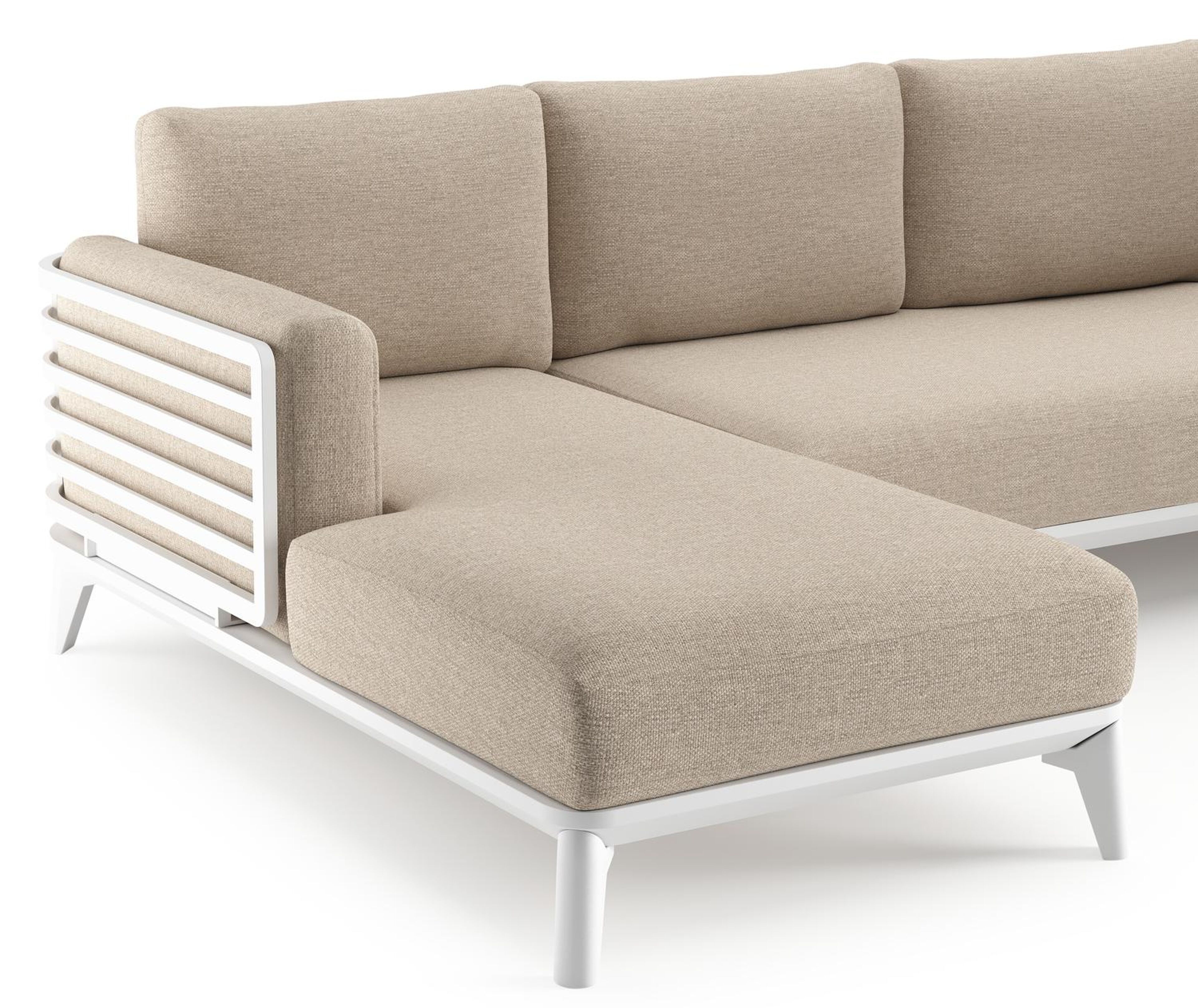 Salon de jardin d'angle Mosa en aluminium blanc et coussins en weather+ softtouch rustic