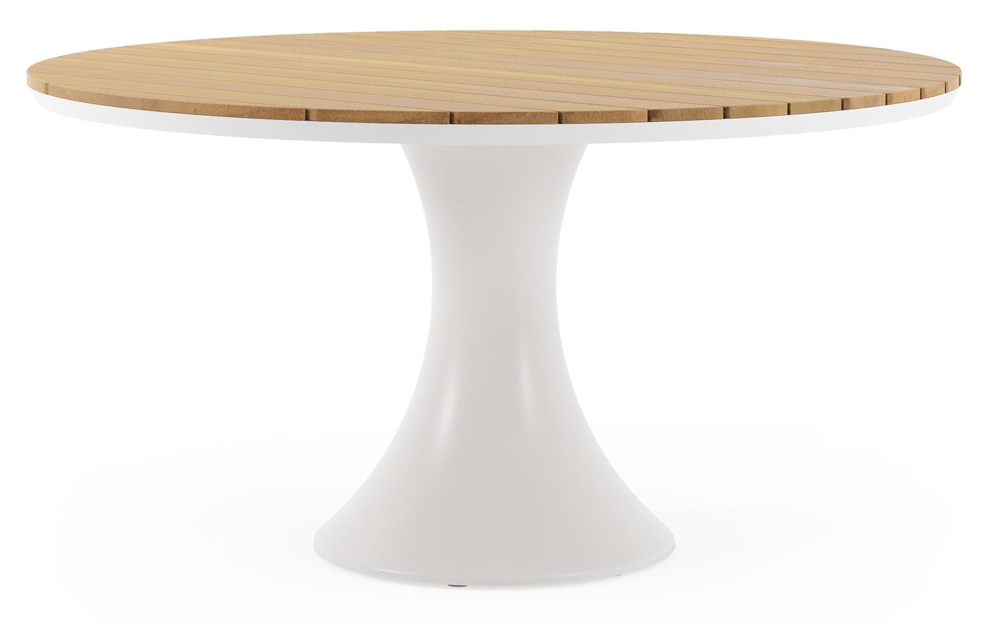 Table de jardin Fano ronde en aluminium blanc et teck - Diam. 148 x Haut. 75 cm
