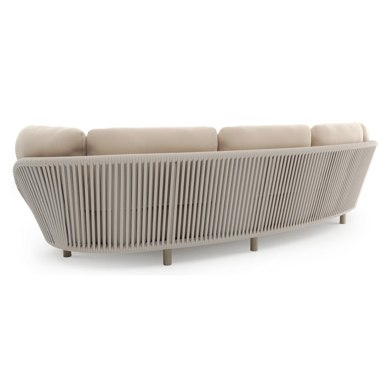 Lupino loungebank in beige aluminium en beige verticaal geweven luxe vlakke brede rope met natte linen chalk all weather sunbrella® luxe kussen