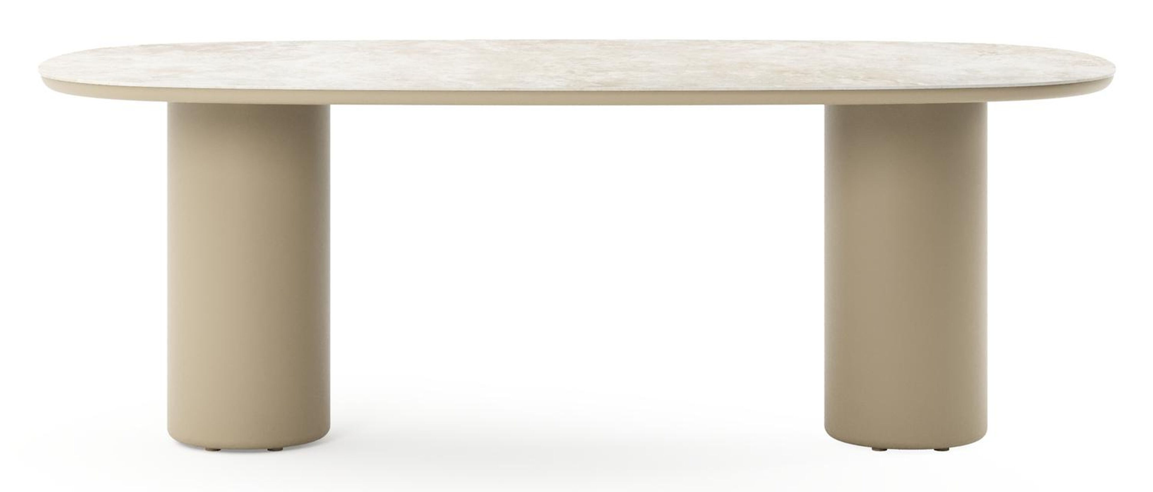 Table de jardin Amico bombo en aluminium beige et céramique pleine Rapolano - Lg. 210 x Lrg. 110 x Haut. 73.5 cm