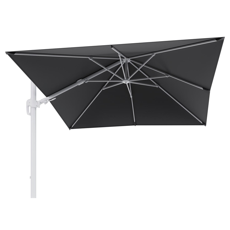 Parasol pendant Rufina avec fonction tilt en aluminium blanc avec toile de parasol en all weather sunbrella® luxe natte charcoal chine - Larg1 300 x Larg2 300 cm (sans pied de parasol)
