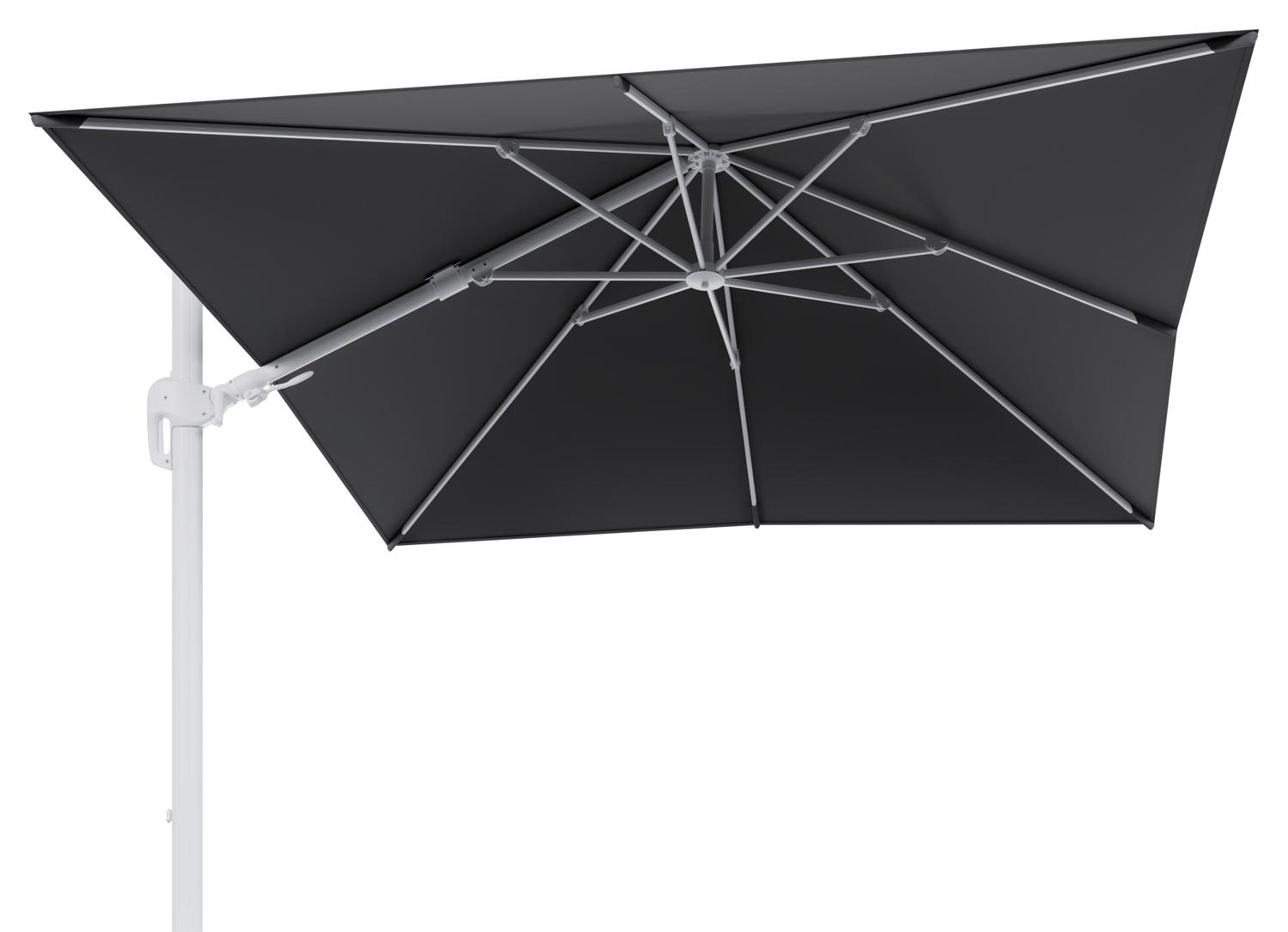 Parasol pendant Rufina avec fonction tilt en aluminium blanc avec toile de parasol en all weather sunbrella® luxe natte charcoal chine - Larg1 300 x Larg2 300 cm (sans pied de parasol)