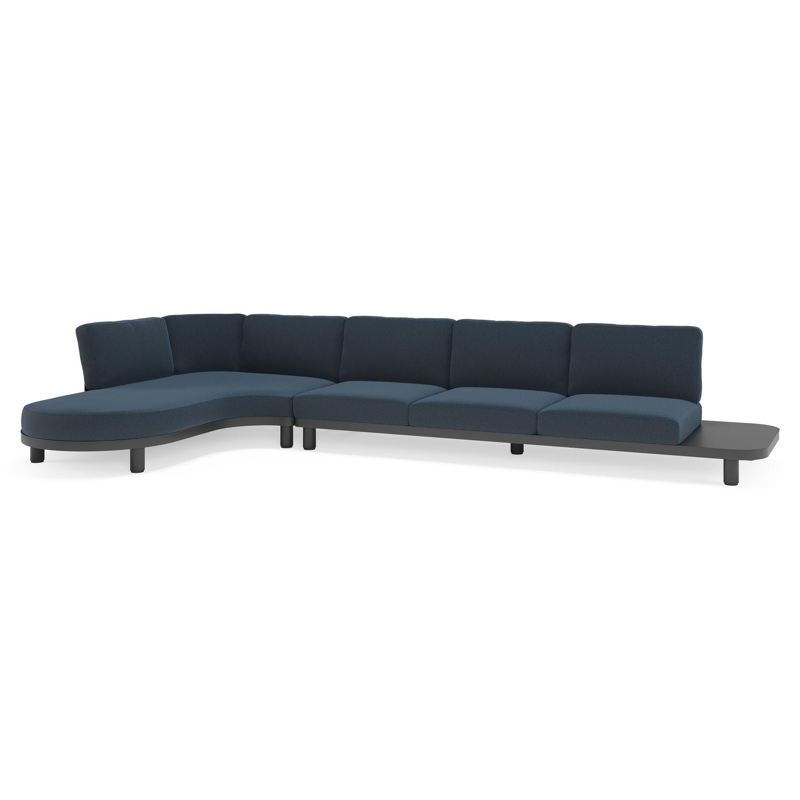 Salon de jardin d'angle Donato en aluminium noir et coussins en All Weather Sunbrella® Luxe Heritage Indigo