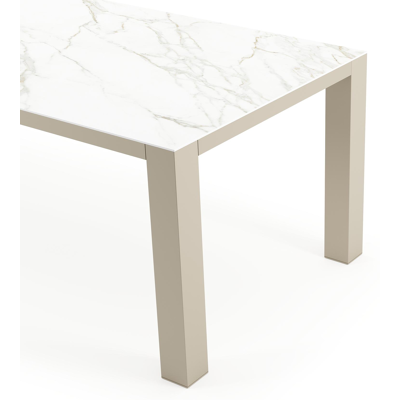 Nano tuintafel rechthoekig in beige aluminium en volkeramiek Calacatta - L 240 x B 100 x H 75 cm