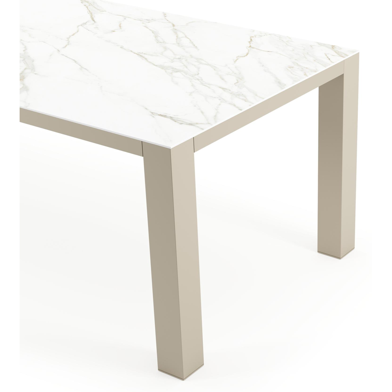 Nano tuintafel rechthoekig in beige aluminium en volkeramiek Calacatta - L 240 x B 100 x H 75 cm