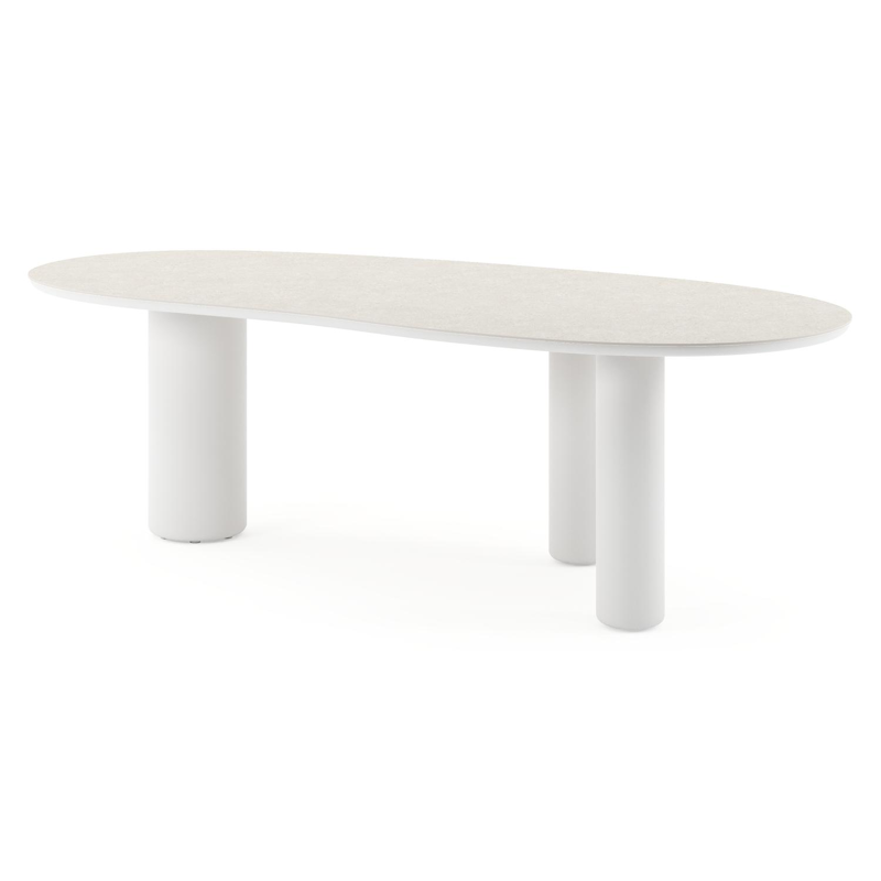 Table de jardin Amico organique en aluminium blanc et céramique pleine Shilin - Lg. 240 x Lrg. 110 x Haut. 73.5 cm