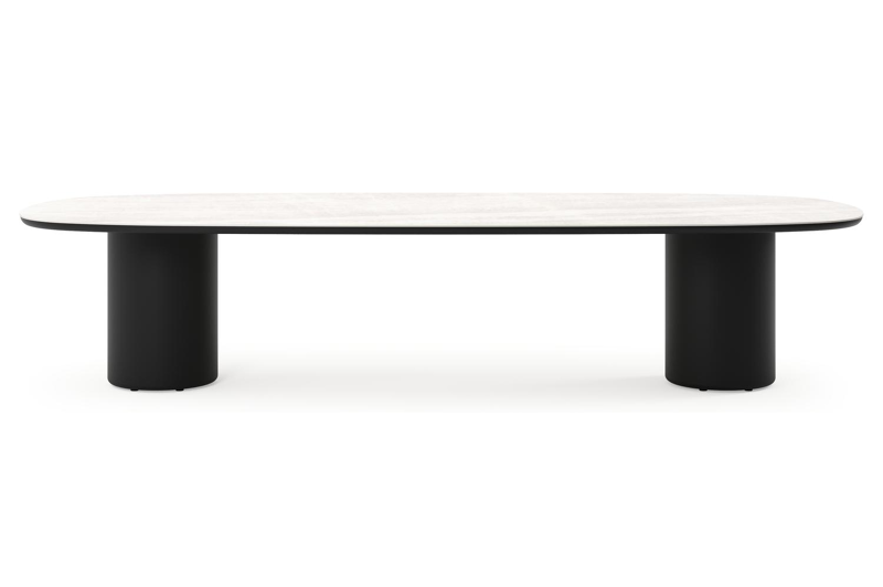 Table de jardin low dining Amico bombo en aluminium noir et céramique pleine Taj Mahal - Lg. 320 x Lrg. 130 x Haut. 61 cm