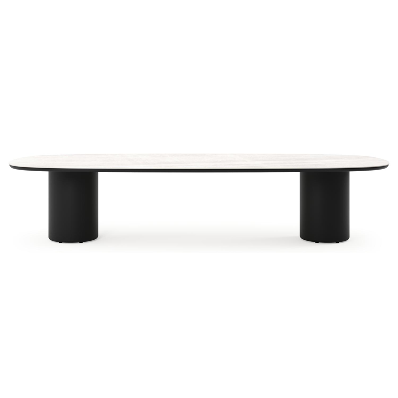 Amico low dining tuintafel bombo in zwart aluminium en volkeramiek Taj Mahal - L 320 x B 130 x H 61 cm