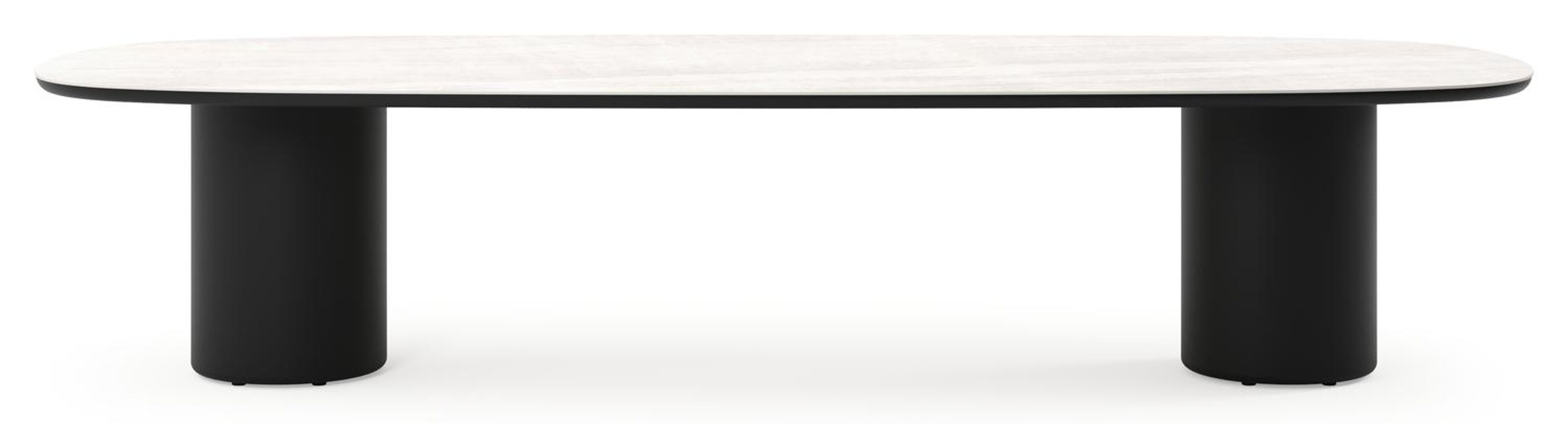 Table de jardin low dining Amico bombo en aluminium noir et céramique pleine Taj Mahal - Lg. 320 x Lrg. 130 x Haut. 61 cm