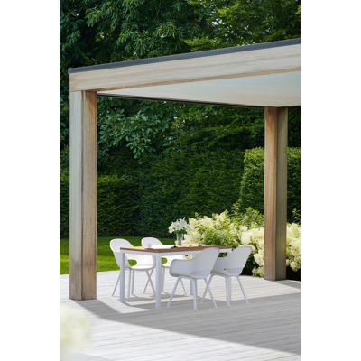 Feltro tuinset in wit aluminium en naturel teak tafelblad met 4 Artena tuinstoelen