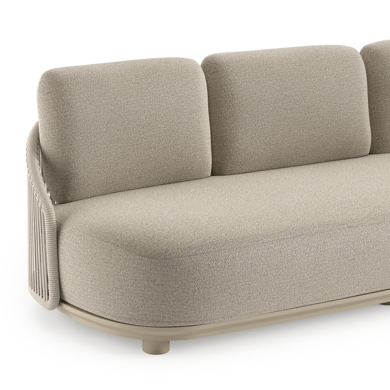 Salon de jardin Vadelo en aluminium beige et corde ronde tissée verticalement beige et coussins en all weather cosytica catania sand