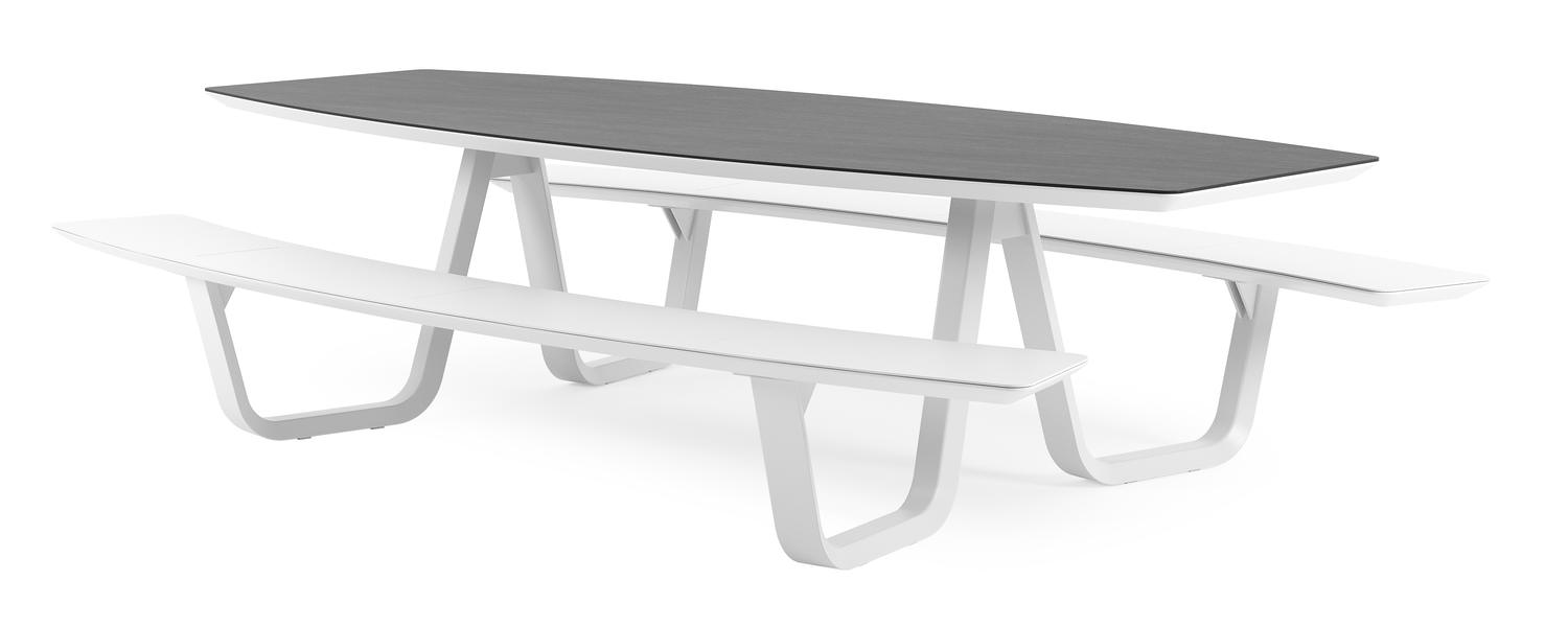 Forno picknicktafel bootvorm in wit aluminium en volkeramiek Basalt Black - L 280 x B 192 x H 72 cm