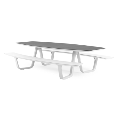 Forno picknicktafel bootvorm in wit aluminium en volkeramiek Basalt Black - L 280 x B 192 x H 72 cm