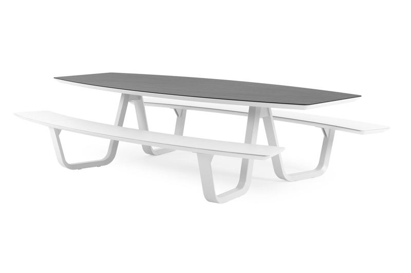 Forno picknicktafel bootvorm in wit aluminium en volkeramiek Basalt Black - L 280 x B 192 x H 72 cm