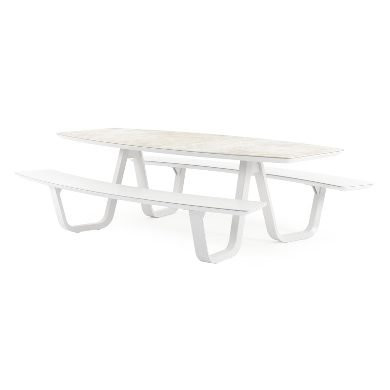 Forno picknicktafel bootvorm bootvorm in wit aluminium en volkeramiek Rapolano L 240 x B 181 cm