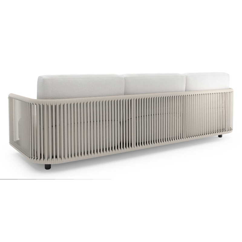 Canapé de jardin Organo en aluminium noir et corde luxe plate tissée verticalement beige et coussin en all weather Solica soul optik