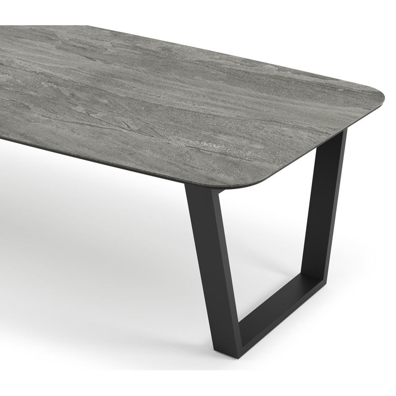 Table de jardin Pagino en aluminium noir et céramique pleine aspen grey - Lg 315 x Larg. 115 x H 74 cm