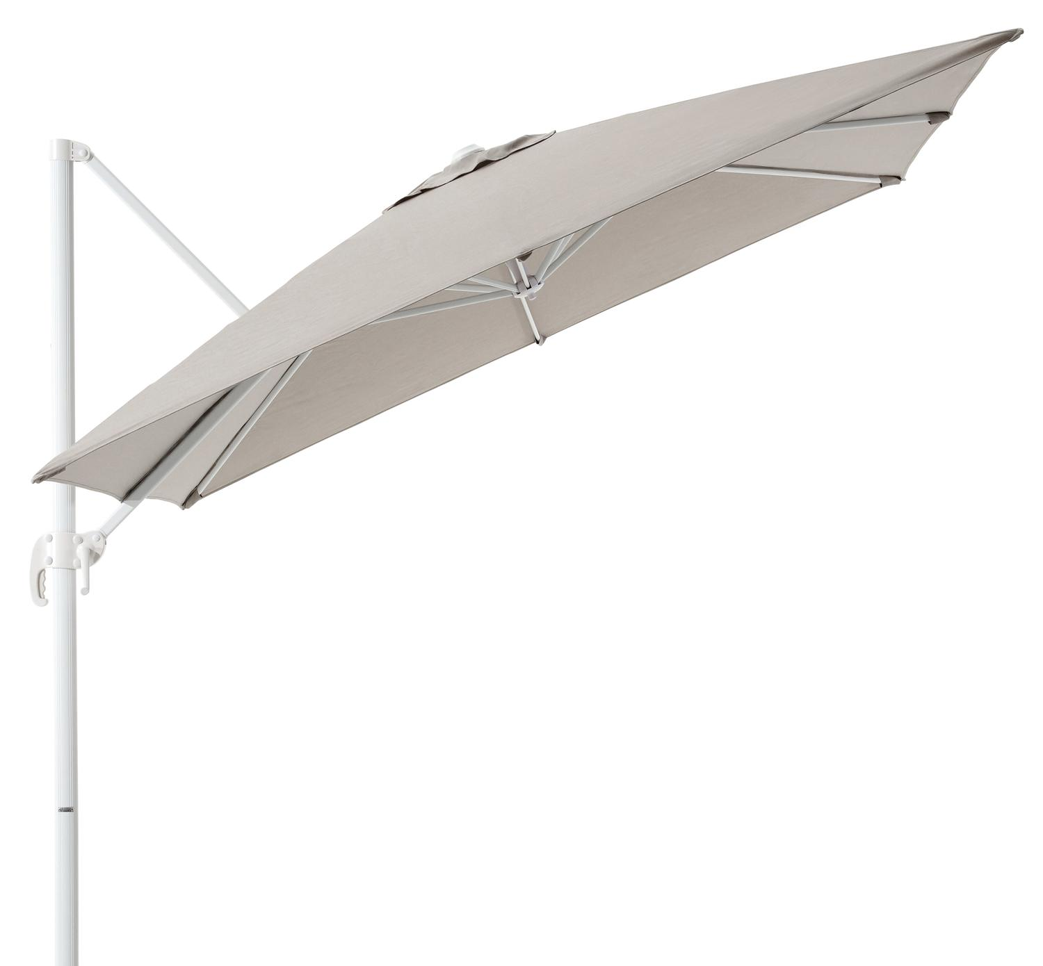 Calpe zweefparasol in wit aluminium met grijs weather+ softtouch parasoldoek - L1 270 x L2 270 cm (zonder voet)
