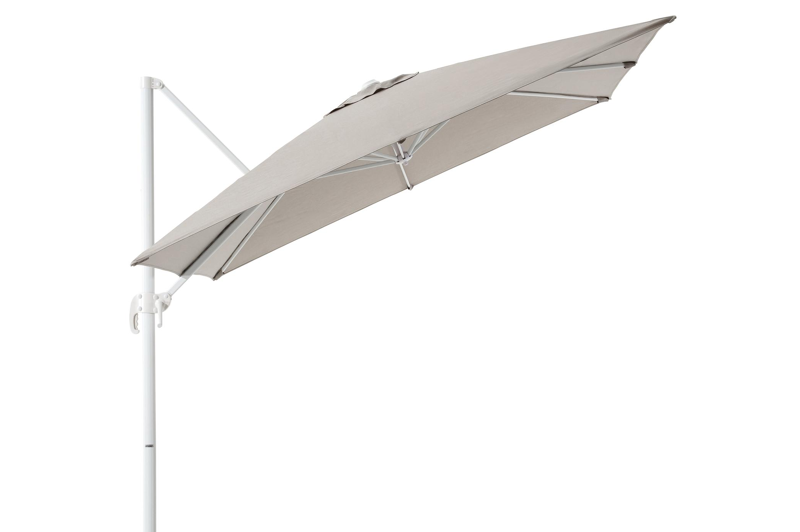 Calpe zweefparasol in wit aluminium met grijs weather+ softtouch parasoldoek - L1 270 x L2 270 cm (zonder voet)