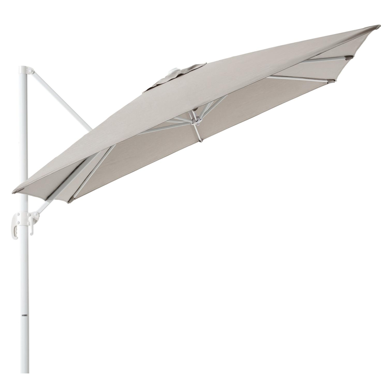 Parasol pendant Calpe en aluminium blanc avec toile de parasol en weather+ softtouch gris - Lg.1 270 x Lg.2 270 cm (sans pied de parasol)