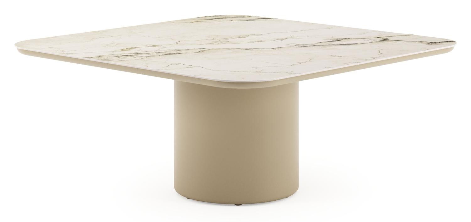 Amico low dining tuintafel afgerond vierkant in beige aluminium en volkeramiek Colorado Dunes - L 148 x B 148 x H 61 cm