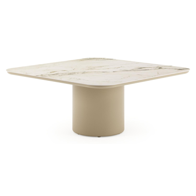 Amico low dining tuintafel afgerond vierkant in beige aluminium en volkeramiek Colorado Dunes - L 148 x B 148 x H 61 cm