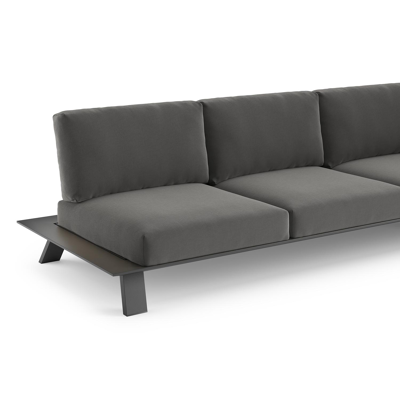 Cesano loungehoek in zwart aluminium met natte charcoal chine all weather sunbrella® luxe kussens