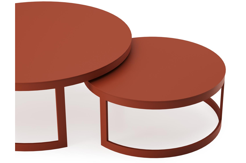 Enna set van 2 loungetafels in roestbruin aluminium - Dia. 100/70 x H 37/30 cm