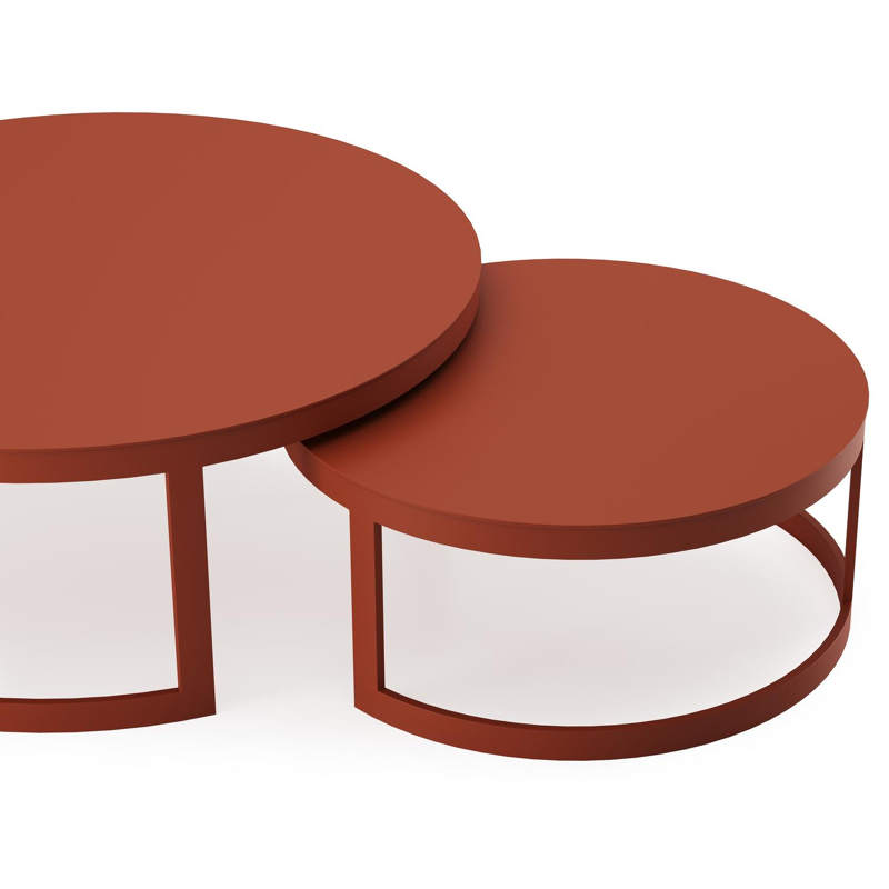 Enna set van 2 loungetafels in roestbruin aluminium - Dia. 100/70 x H 37/30 cm