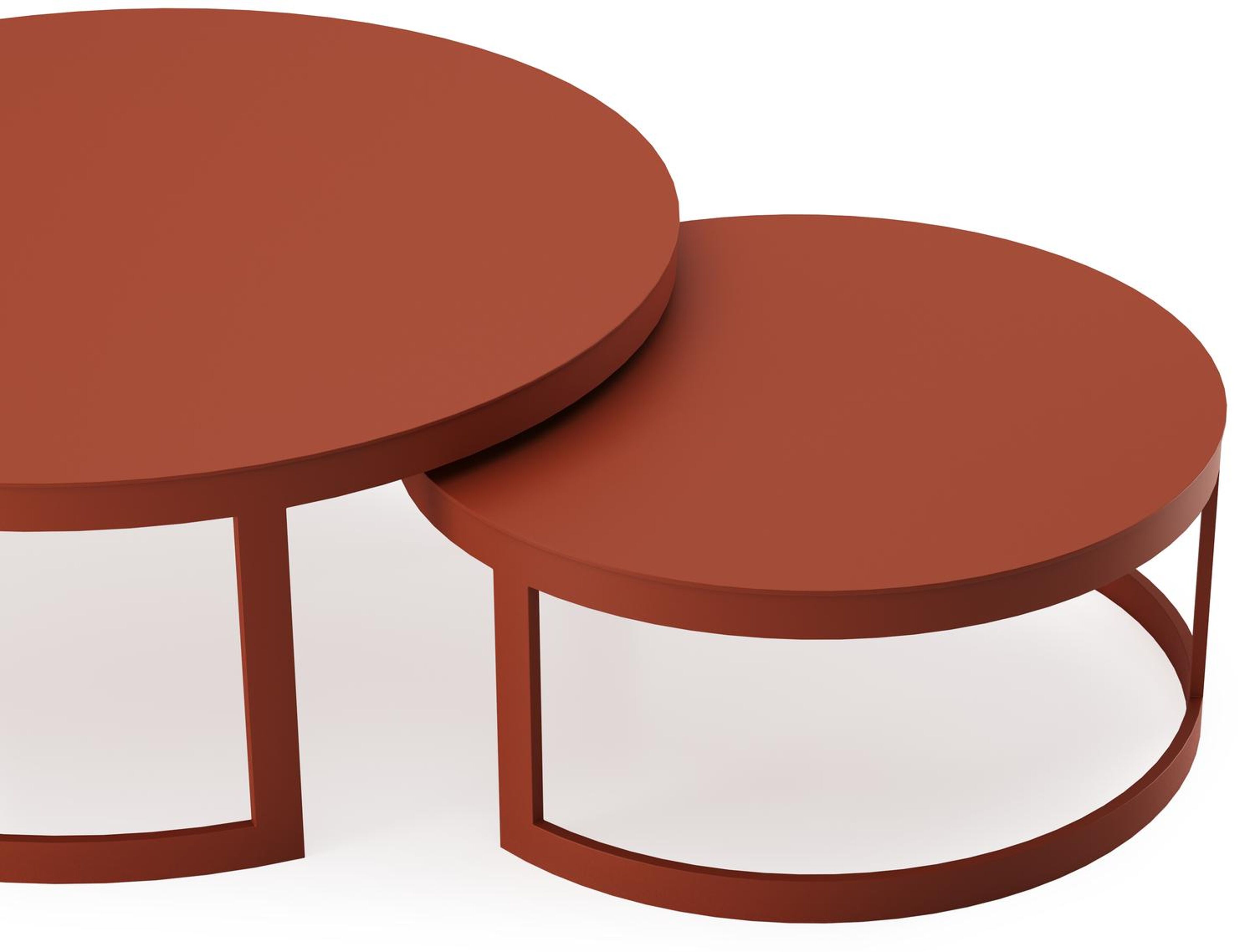 Enna set van 2 loungetafels in roestbruin aluminium - Dia. 100/70 x H 37/30 cm