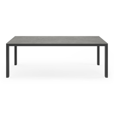 Trente tuinset in zwart aluminium en grijs volkeramiek tafelblad met 6 Puglia tuinstoelen