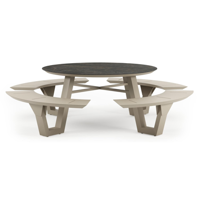 Table de pique-Rondino ronde en aluminium beige et céramique pleine Black Obsession - Diam. 148 x Haut. 71.5 cm