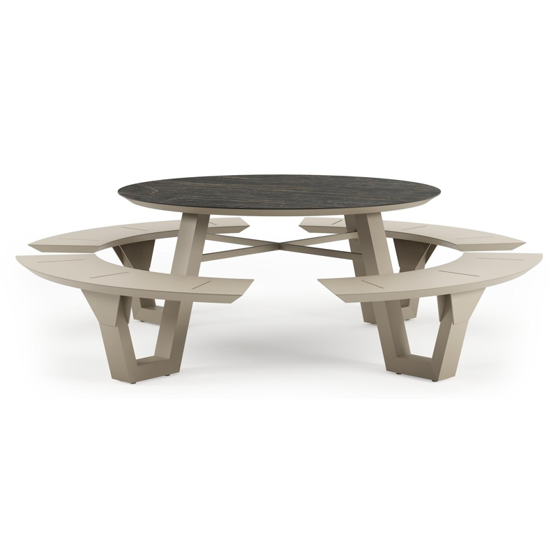 Table de pique-Rondino ronde en aluminium beige et céramique pleine Black Obsession - Diam. 148 x Haut. 71.5 cm